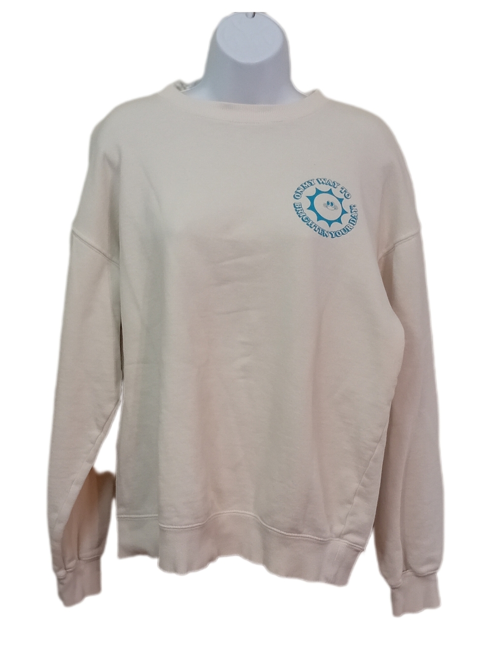 Women's Cream Crewneck Sweater with Blue Graphic